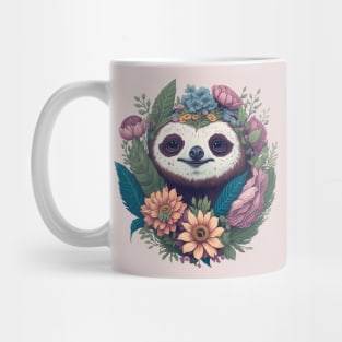 Cute Sloth face with flowers design for T-shirt, mugs, stickers, tote, pillows Mug